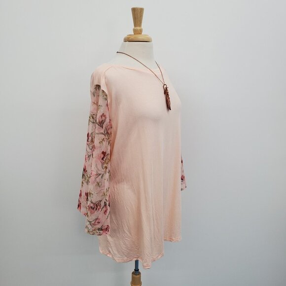 Amaryllis Womens Floral Boho Blouse Top 2X Peach Spring Pastel Fairy Feminine - Picture 2 of 13